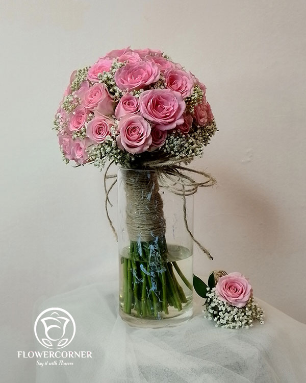 bó hoa cưới bằng hoa hồng dâu 